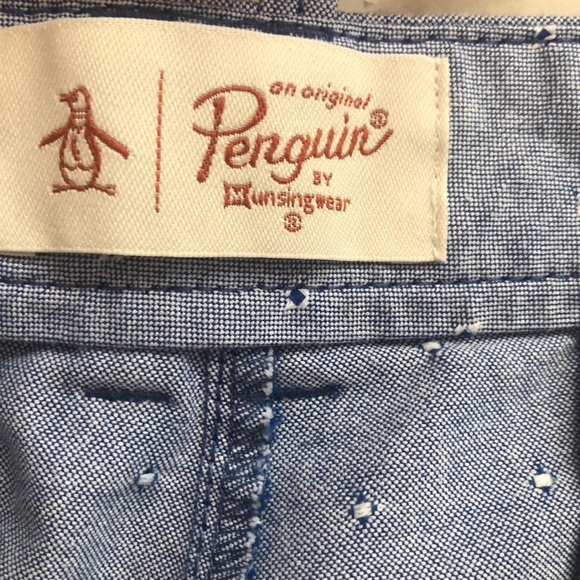 Penguin chambray woven patterned flat front shorts - Picture 4 of 6